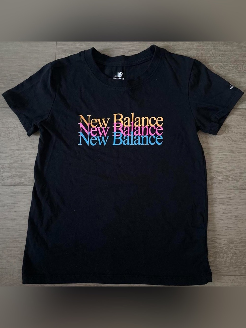 New Balance Black Tee with Orange Pink Blue Logo